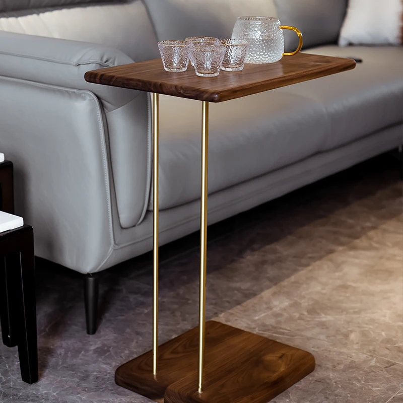 

Solid wood sofa edge can be lifted and lowered, rotating bedside table, living room, tea table, mini C-shaped corner table