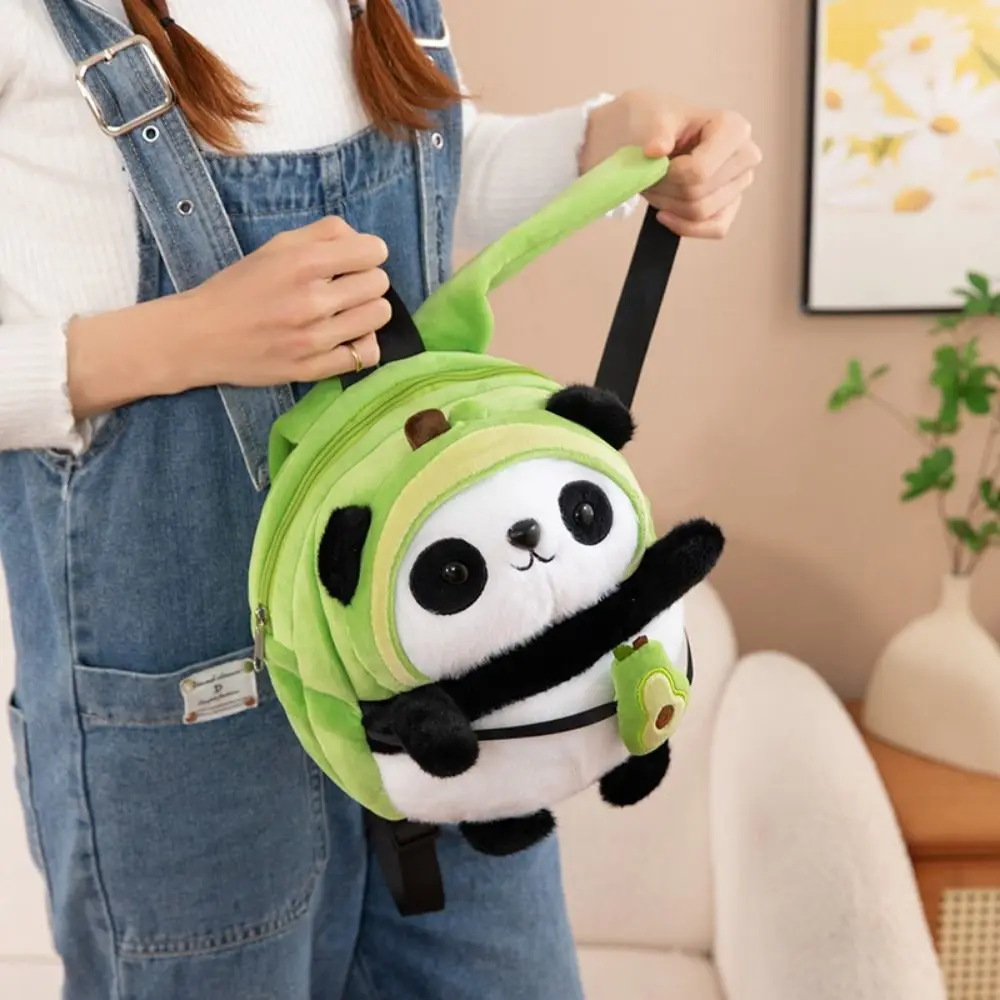 Big Capacity Panda Plush Backpack Animal Cartoon Large Capacity Panda Avocado Bag Fashion Stuffed Panda Plush Bag Couple