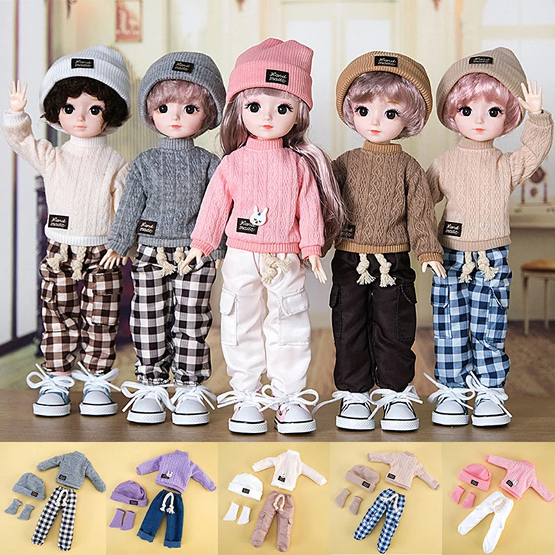 1Set 32cm Doll's Clothes Suit 1/6 Doll Dress Up Accessories Winter Sweater and Pants Suit