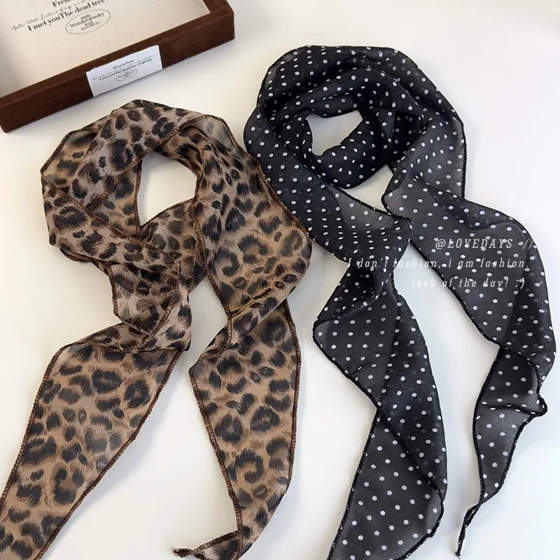 

K-Style Animal Print Polka Dot Scarf Belt Boho Hair Band TikTok Viral Spring Summer Satin Accessories Luxe Versatile Scarf