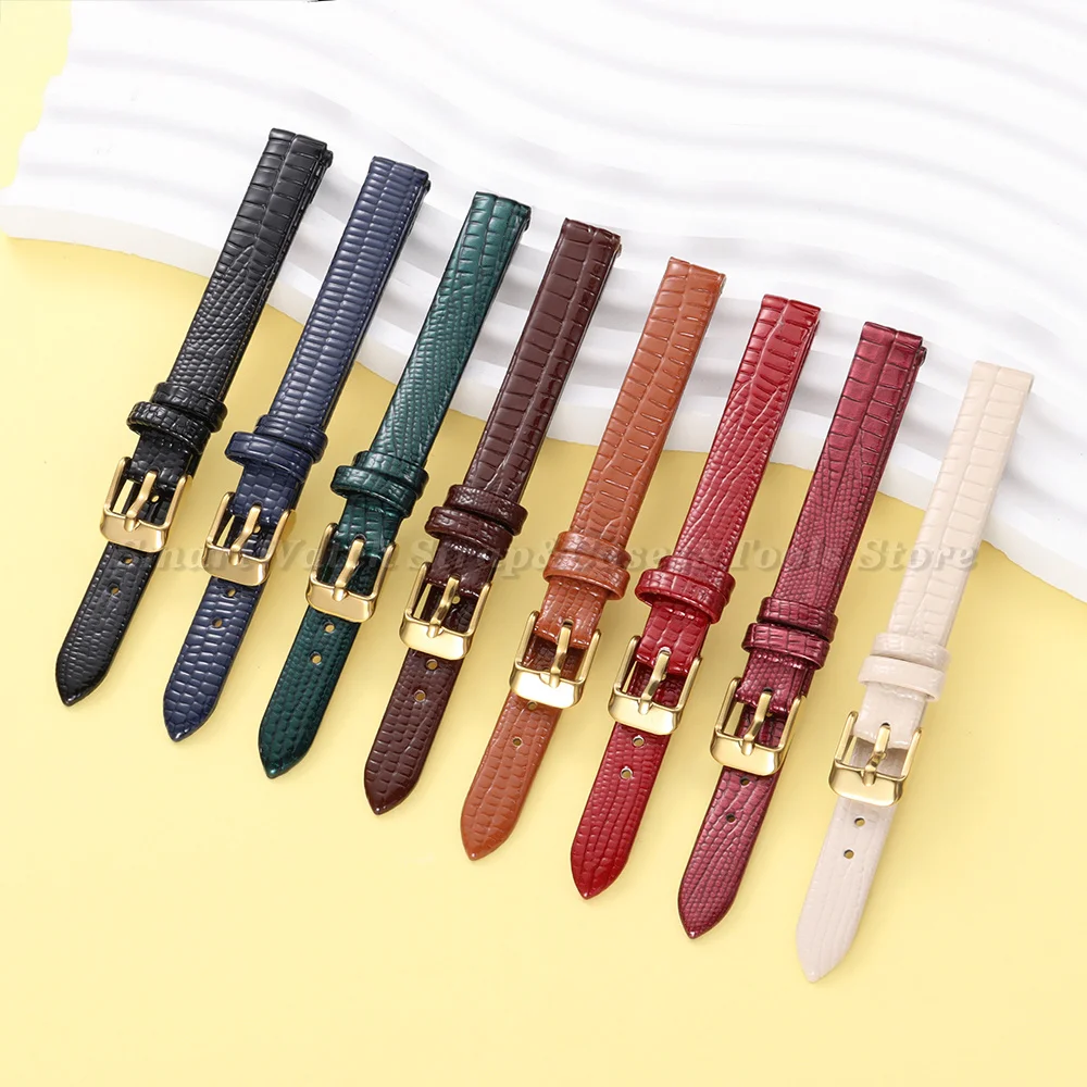 0mm 12mm 14mm 16mm Soft Lizard Texture Leather Watchband Pin Buckle Watch Strap for Women Men Black Brown Blue Wristwatch Band