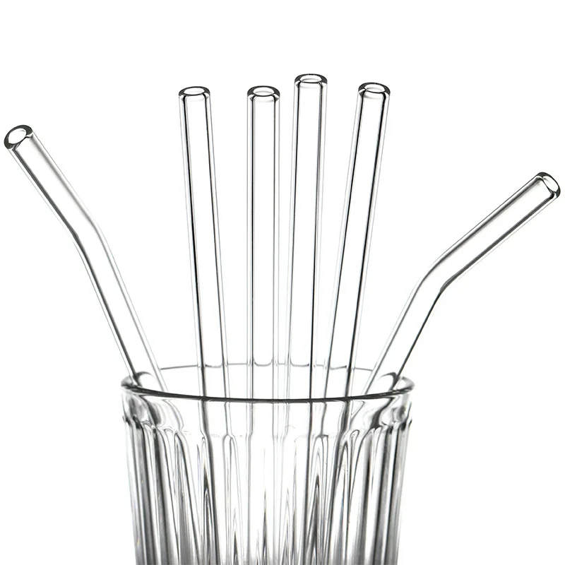 8Pcs Glass Straw Reusable Drinking Straw Borosilicate Glass Tube Straws for Drinks Cocktail with Cleaning Brush Bar Accessories