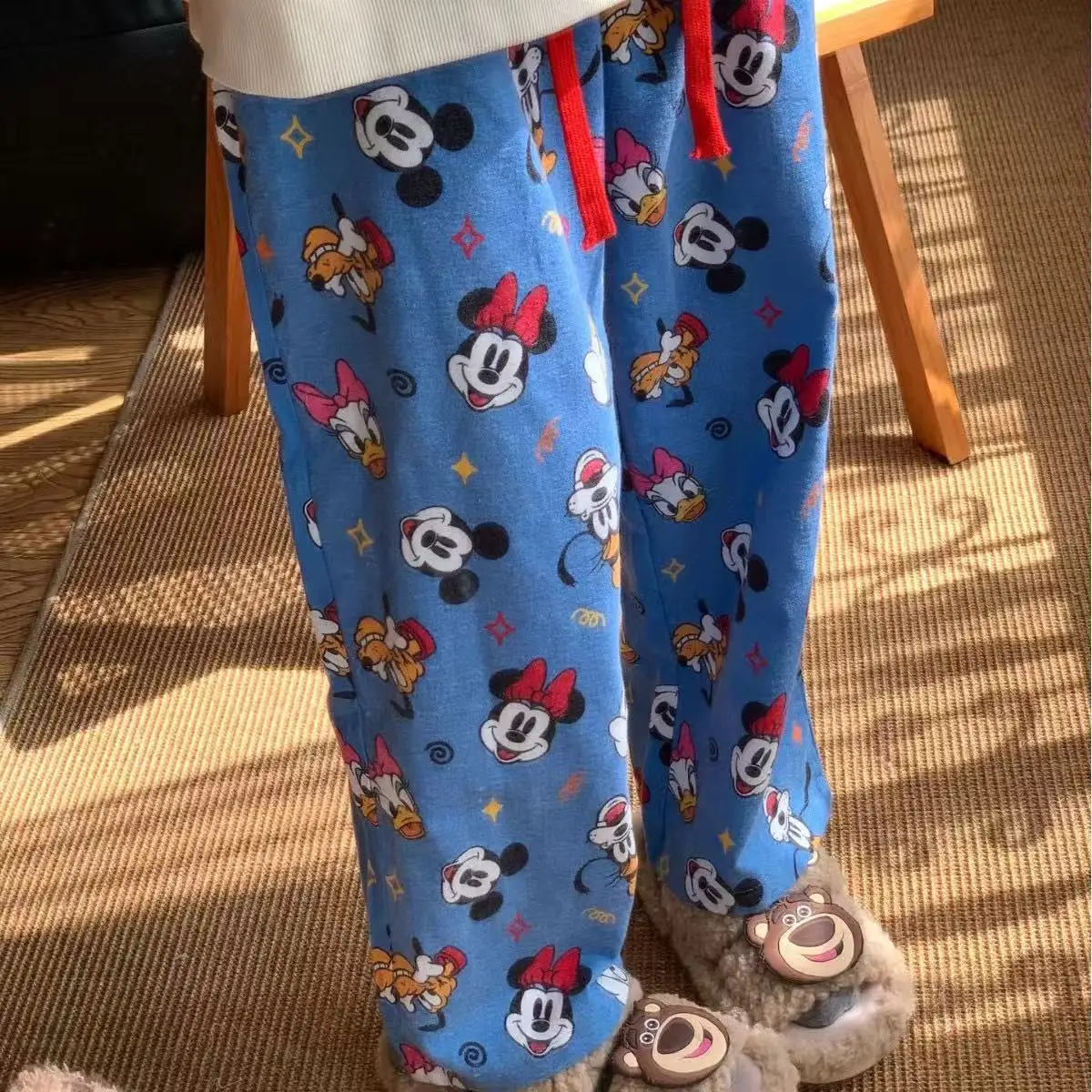 Primavera y otoño lindo Ins azul dibujos animados Anime Casual pantalones sueltos con sello ropa de dormir Mickey Mouse Walk Home Lounge pantalones regalo