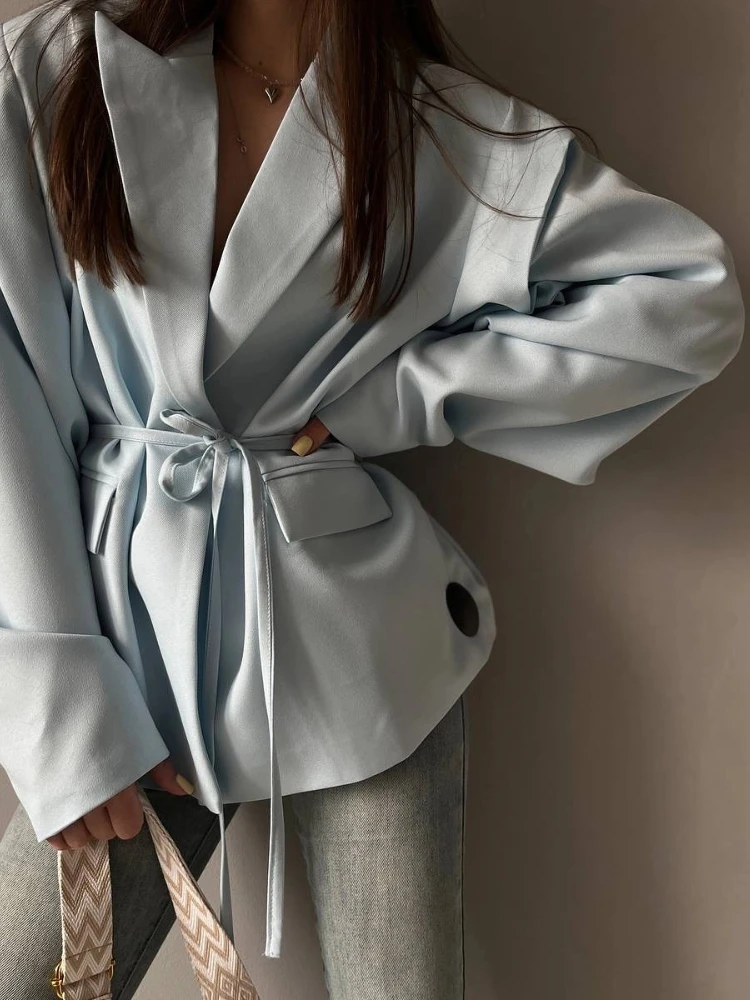 

Элегантные однотонные тонкие женские пиджаки с лацканами и подплечниками, с длинным рукавом, на талии, на шнуровке, пиджаки, шикарная женская уличная одежда, новинка