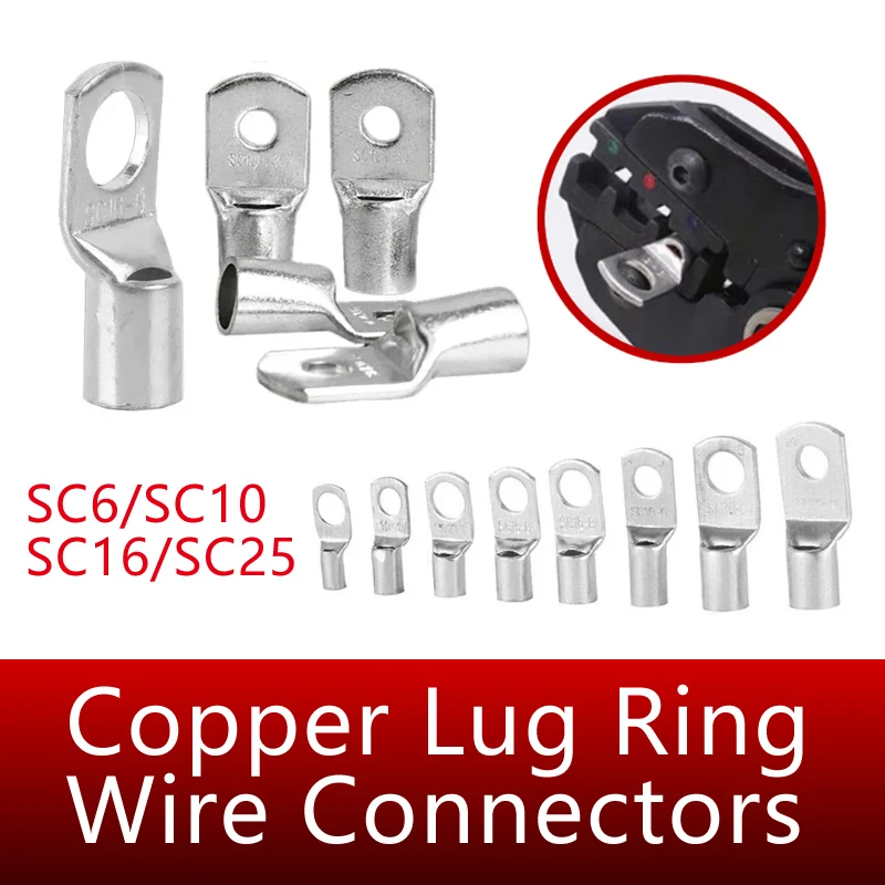 

100/1000pcs Copper Lug Ring Wire Connectors Bare Cable Electric Crimp Terminal SC6-6 SC6-8 SC10-6 SC10-8 SC16-6 SC16-8 SC25-6