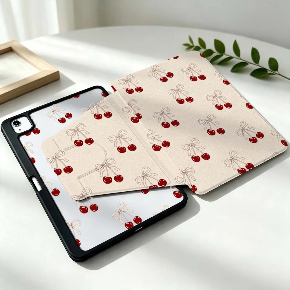 Luxury Cherry For Samsung Galaxy Tab S11 S10 S9 S8 A11 FE Plus Ultra 360° Rotation Stylus Storage Tablet Case