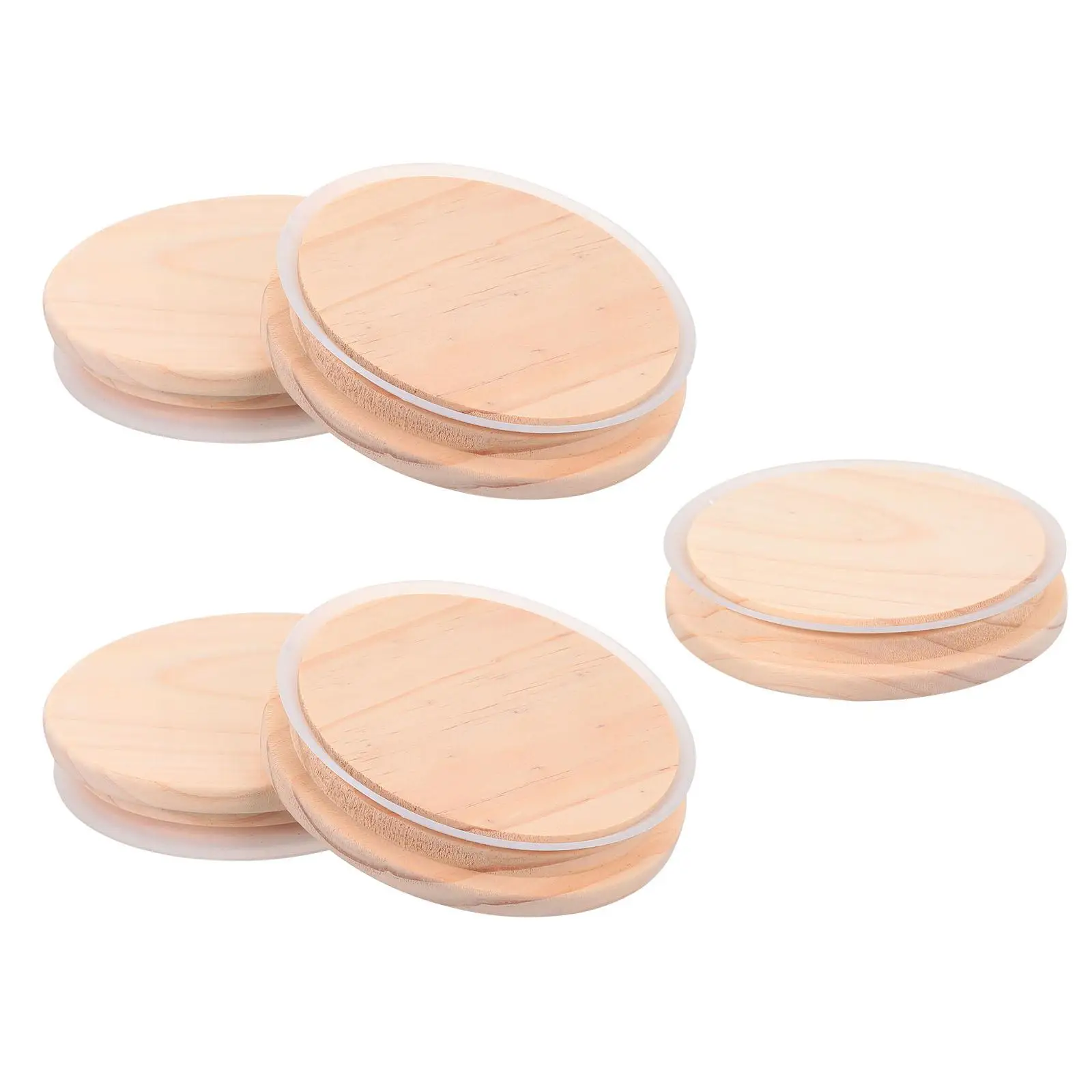 

5 Pcs Wood Sealed Covers Coffee Mug Bottle Caps Reusable Insulated Solid Jar Lids Wear Resistant Natural Pattern Warm