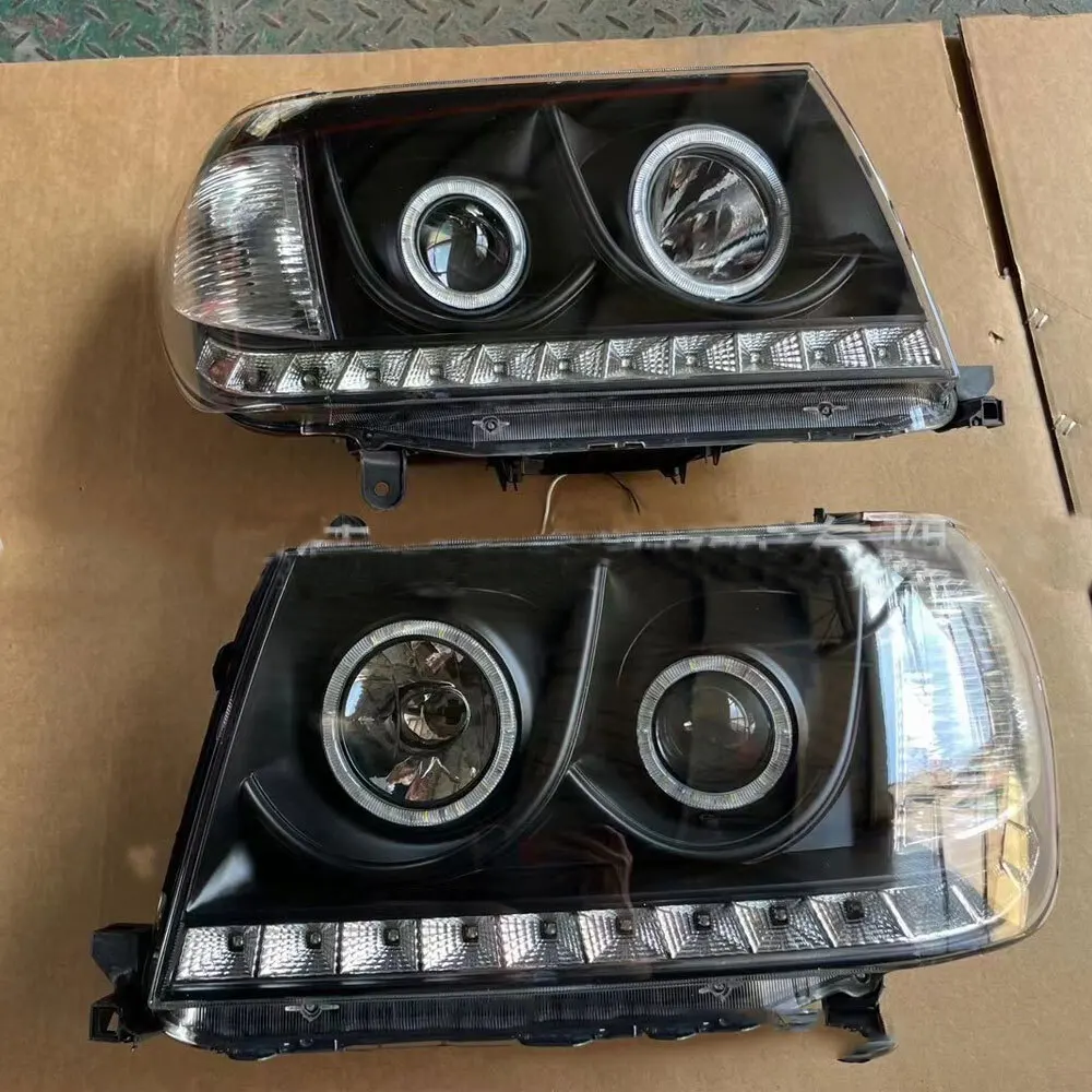 

Пара автомобильных черных фар для LAND CRUISER FJ100 LC100, светодиодные дневные ходовые огни «ангельские глазки», 2004 2005 2006 2007