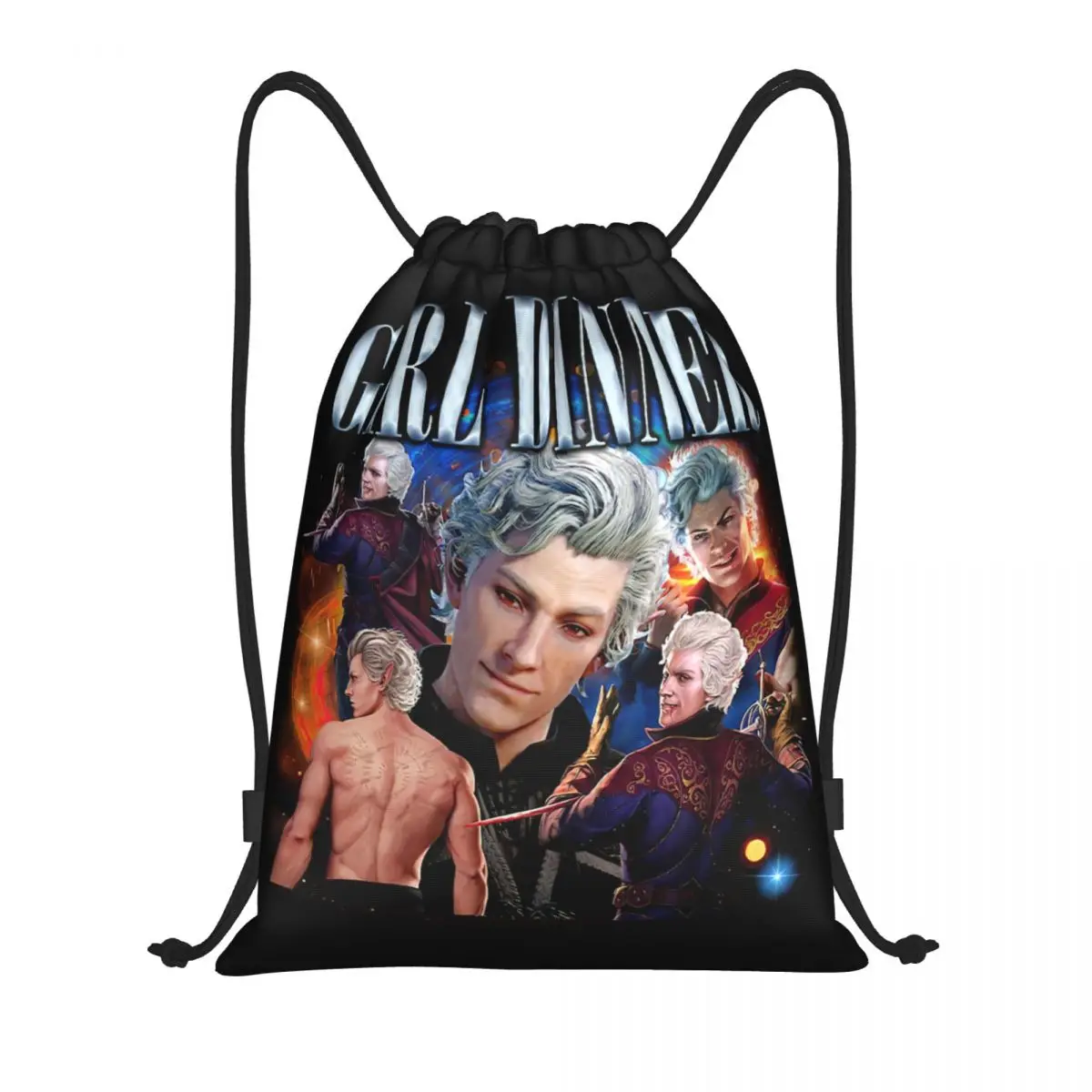 Astarion Girl Dinner Inspired Meme Drawstring Bags Sports Backpack Sackpack BG3 Game Baldur's Gate Fan String Bags for Running