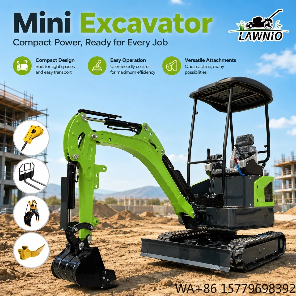 EPA Garden Mini Excavator  20X Canopy Kubota D902 Rubber Track Pilot Control Yard Landscaping Jobs Mini Excavator