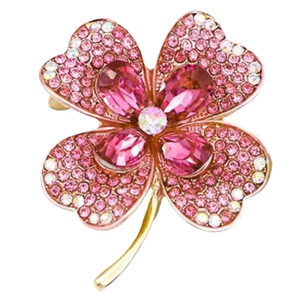 

Patrick Brooch Pink Crystal Pin for Women Floral Shamrock Lucky Accessory Lightweight Unisex Jewelry