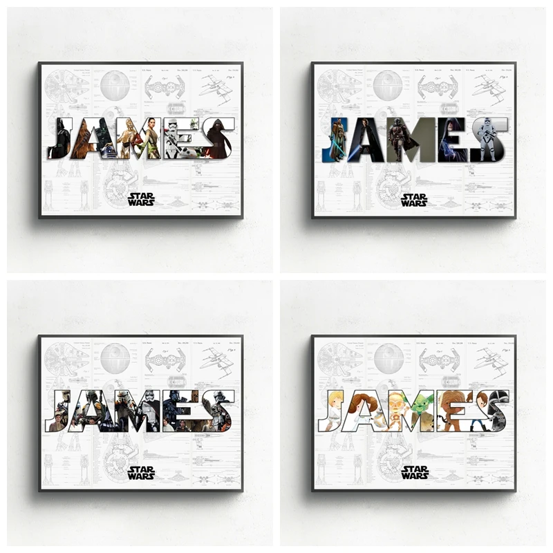 Personalized Space Wars Name Word Art Print Sci-Fi Character Poster Canvas Painting Wall Art Gift Home Decor