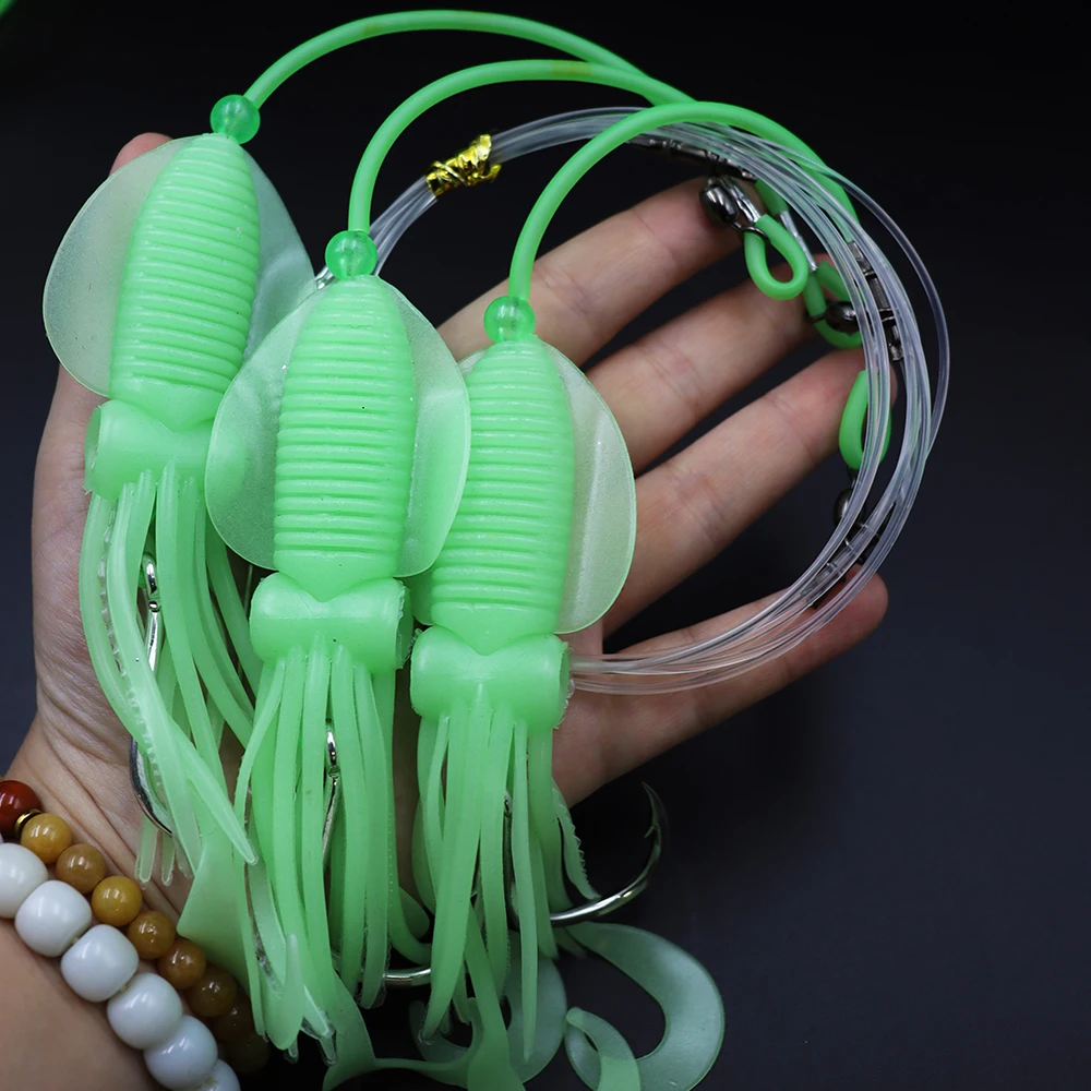 ZYZHE 1 Stück Tiefwasser-Rigs mit leuchtendem Tintenfischköder und hochfesten großen Fischhaken für Thunfisch, Marlin, Schwertfisch, Hoch- und Tiefwasser-Rigs – Detail 10