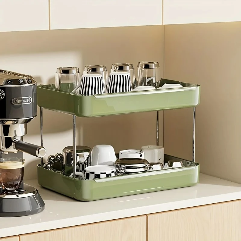 

Large Capacity Stand for Mugs, Cups & Coffee Station. 2-Tier Cup Rack Desktop shelf for home use, exuding a sense of luxury