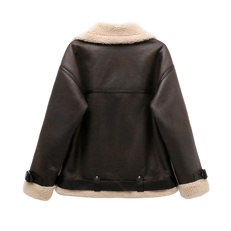 RZRA 2024 dichroism women's new autumn and winter thickened warm belt double-sided long jacket jacket motorcycle top