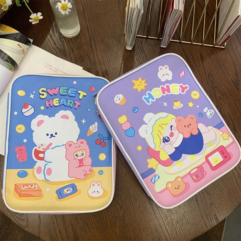 Koreaanse stijl cartoon laptop kunstleer hoes draagtas voor tablet cover beschermer zakje rits binnenzak draagbaar 9.7-11