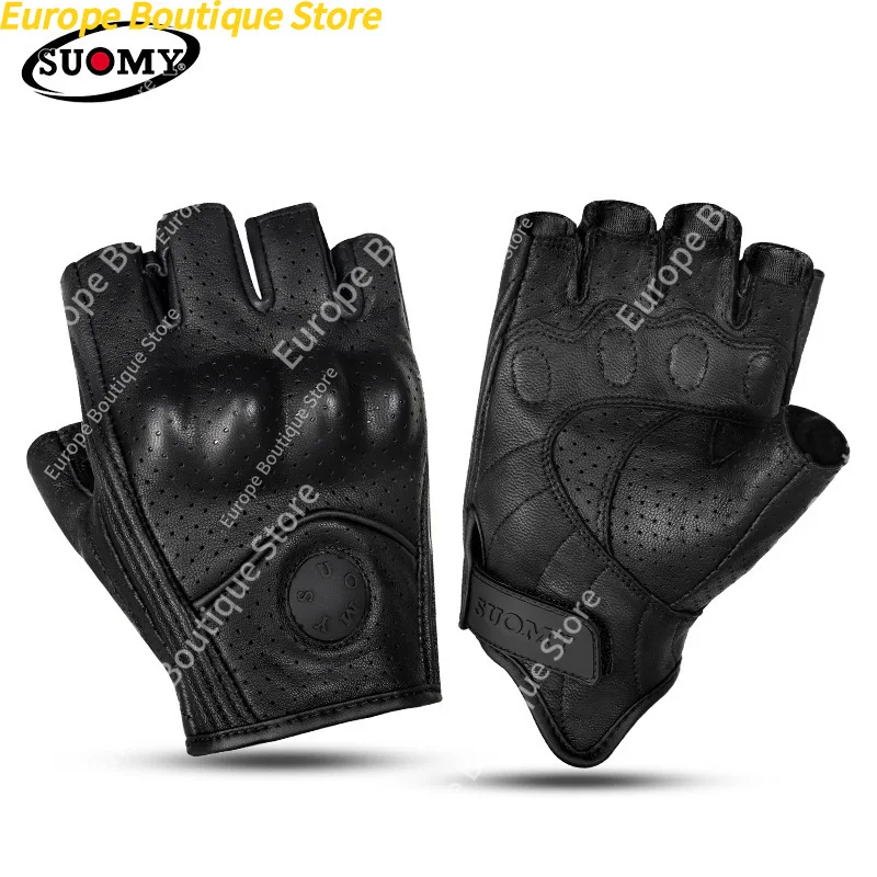 Half Finger Motorcycle Gloves Genuine Leather Summer Retro Anti Fall Breathable Riding Gear For Men Women view 2