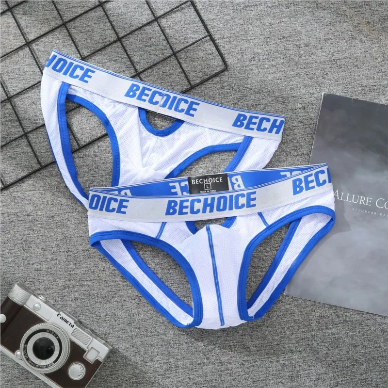 Bechoice uomo indietro hollow vita bassa biancheria intima sexy gioventù doppio T-pantaloni da uomo sexy davanti e dietro mutandine piccole traspiranti