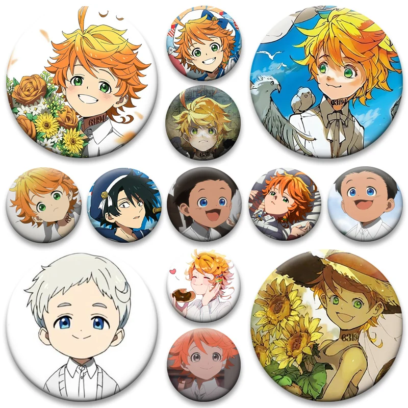 

HD Print Lapel Pins Anime The Promised Neverland Badge Cartoon Figure Round Display Brooches for Backpack Accessories Gifts