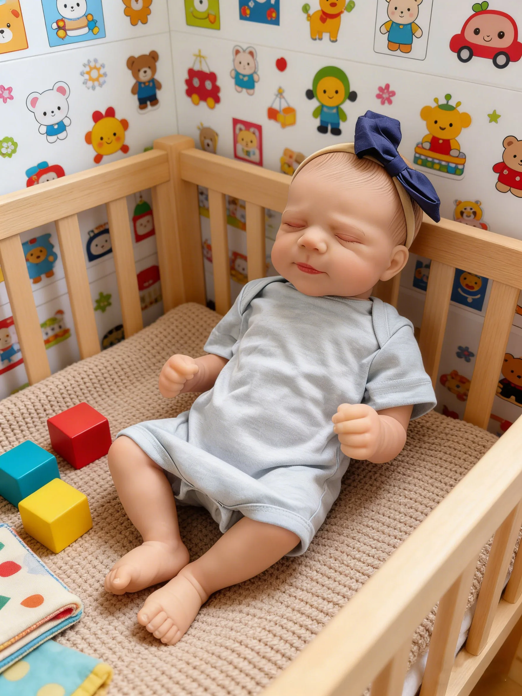 18인치 실물 같은 잠자는 리본 인형 파스칼, 부드러운 천 몸체, 다층 페인팅, 3D 피부, 손으로 그린 머리카락, 보이는 정맥