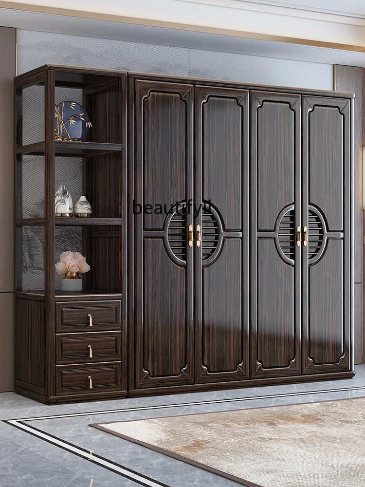 Ugyen Wood Solid Wood Wardrobe New Chinese Household Bedroom Vertical Hinged Door Four-Door Locker Light Luxury