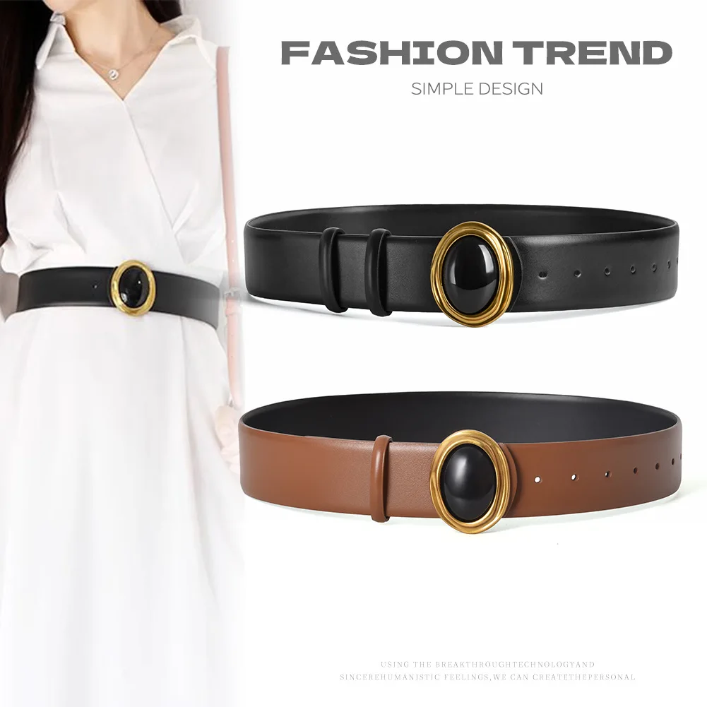 

Новый стильный двусторонний пояс для женщин, простой и универсальный, широкий пояс для платьев