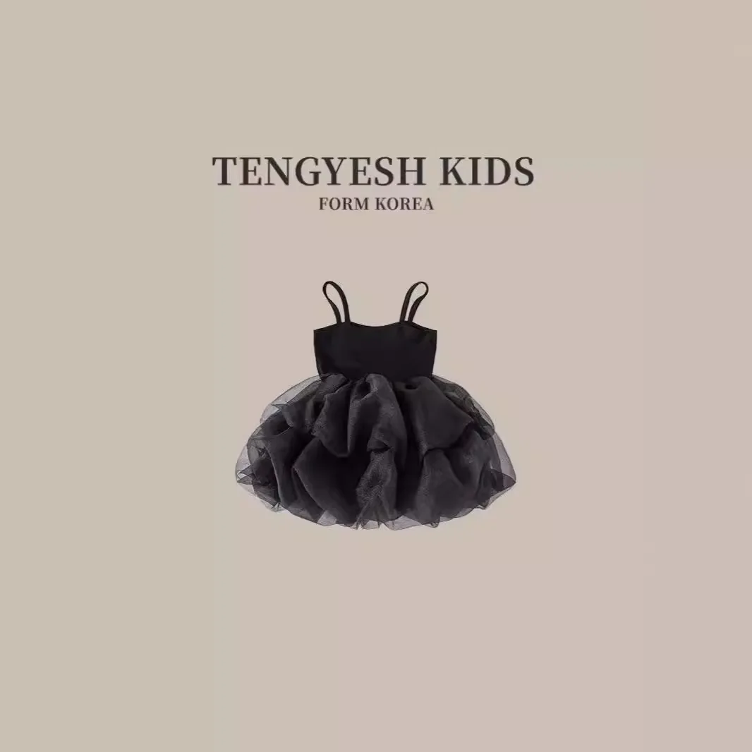 

Korea Girls' Little Black Skirt Summer New Puff Strap Skirt for Baby Girls Mesh Princess Fashion Skirt