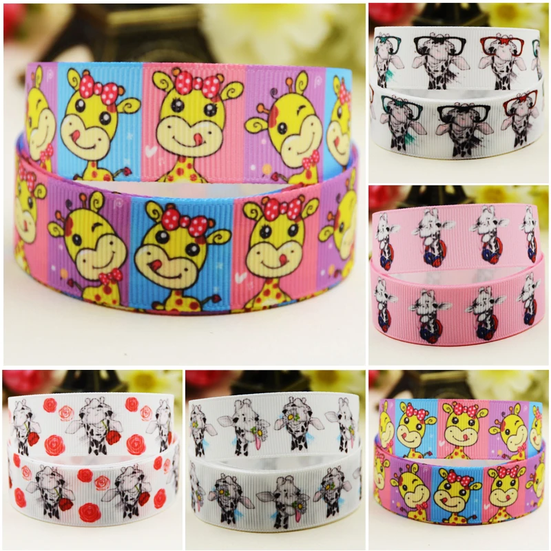 

22mm 25mm 38mm Giraffe Cartoon printed Grosgrain Ribbon for DIY Hair Bows Merry Party Gift Decoration Material 10 Yards Rubans
