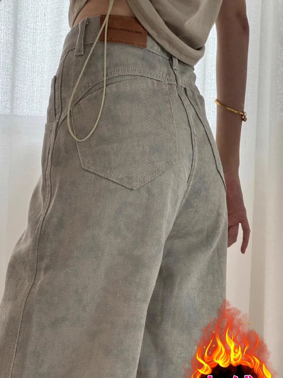 

Retro Tie Dye Print Wide Leg Jeans High Waist Cotton Denim Casual Comfortable Slimming Long Floor Length Artistic Pants