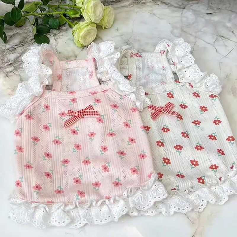 

Pure Cotton Pet Dog Clothes Spring Summer Small Floral Print Cute Dresses For Small Medium Dog Casual Home Wear Puppy Skirt 2025