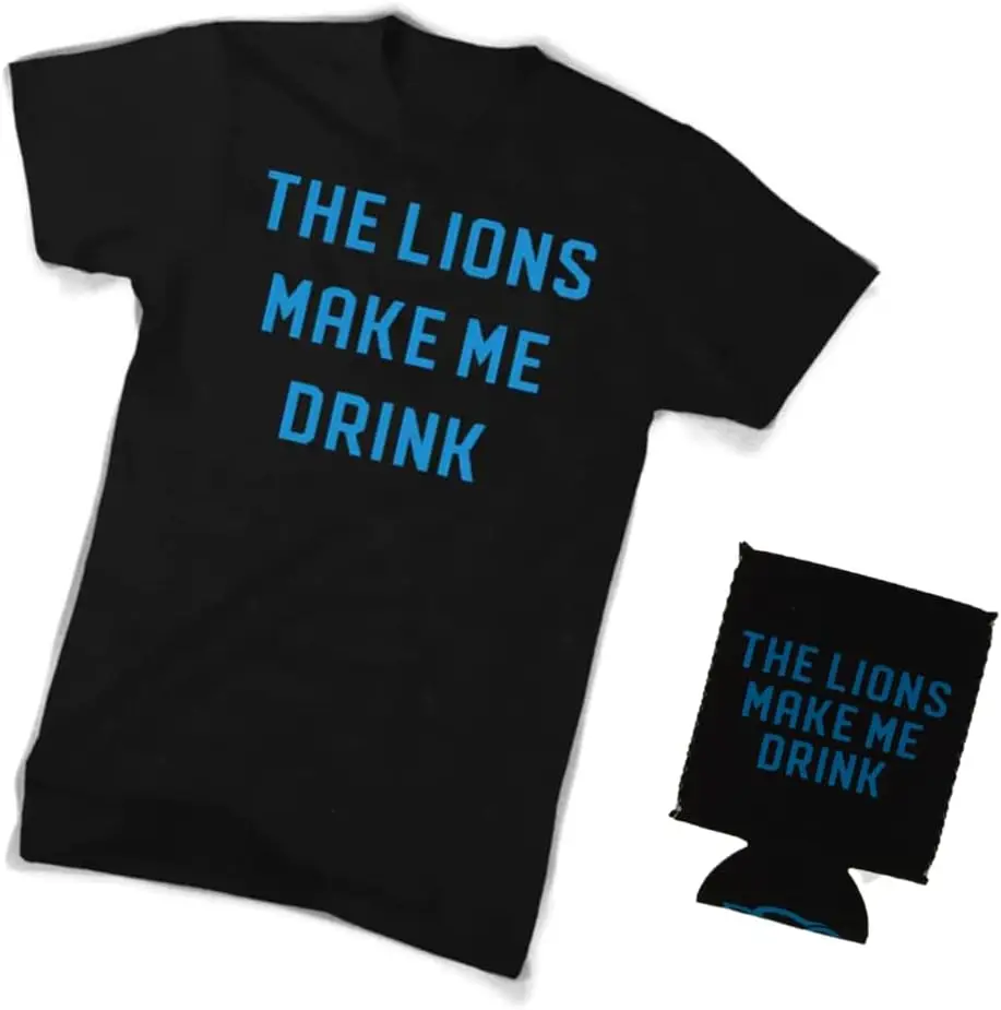 Detroit Shirt Company The Lions Make Me Drink Cotton T-Shirt for Mens with Matching Can Wrap Black