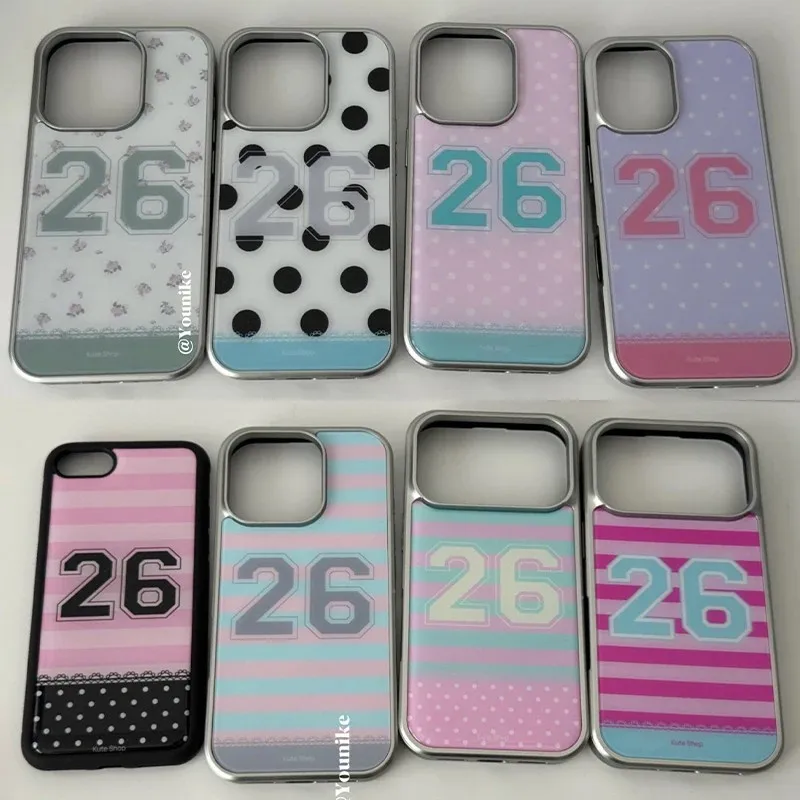 

Clmj Korean Ins Stripe Polka Dots 26 Phone Case for iPhone 17 17e 16e 16 15 14 13 12 11 Air Pro Max X XR XSMAX Plus Luxury Cover