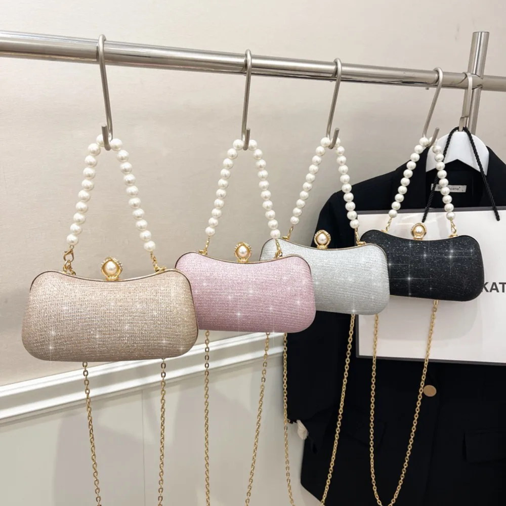 

Casual Glitter Evening Banquet Bag Wrist Bag Large Capacity Pearl Box Handbag Elegant Crossbody Ladies Clutch Bag Wedding