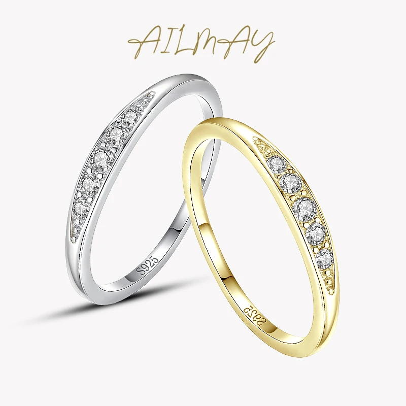 Ailmay 100% 925 Sterling Silver Classic Simple AAAAA Level Dazzling Zirconia Finger Rings For Women Wedding Statement Jewelry