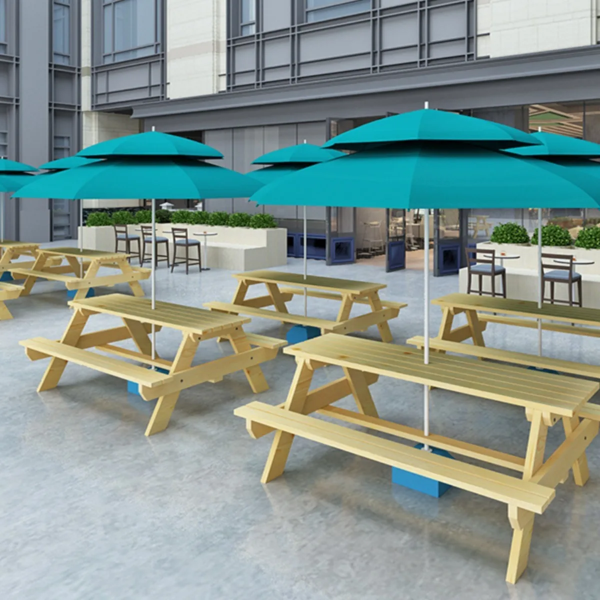 

Anticorrosive Solid Wood Outdoor Table & Chair Set with Umbrella - for Milk Tea Shop/Café/Courtyard/Canteen/Park