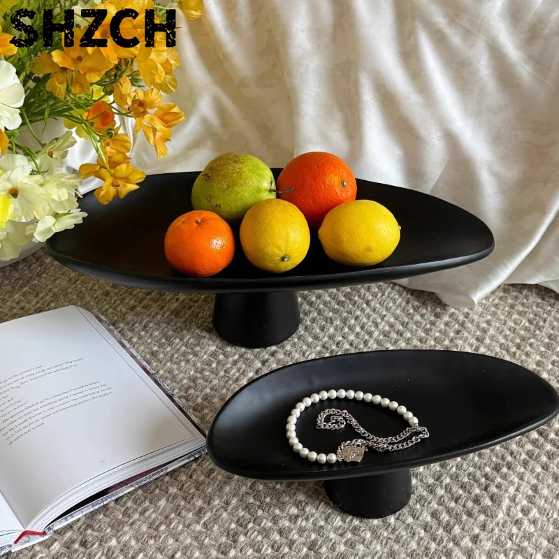 Resin High-footed Fruit Plate, Living Room Coffee Table Aromatherapy Jewelry Storage Tray Living Room Entrance Decorative Tray
