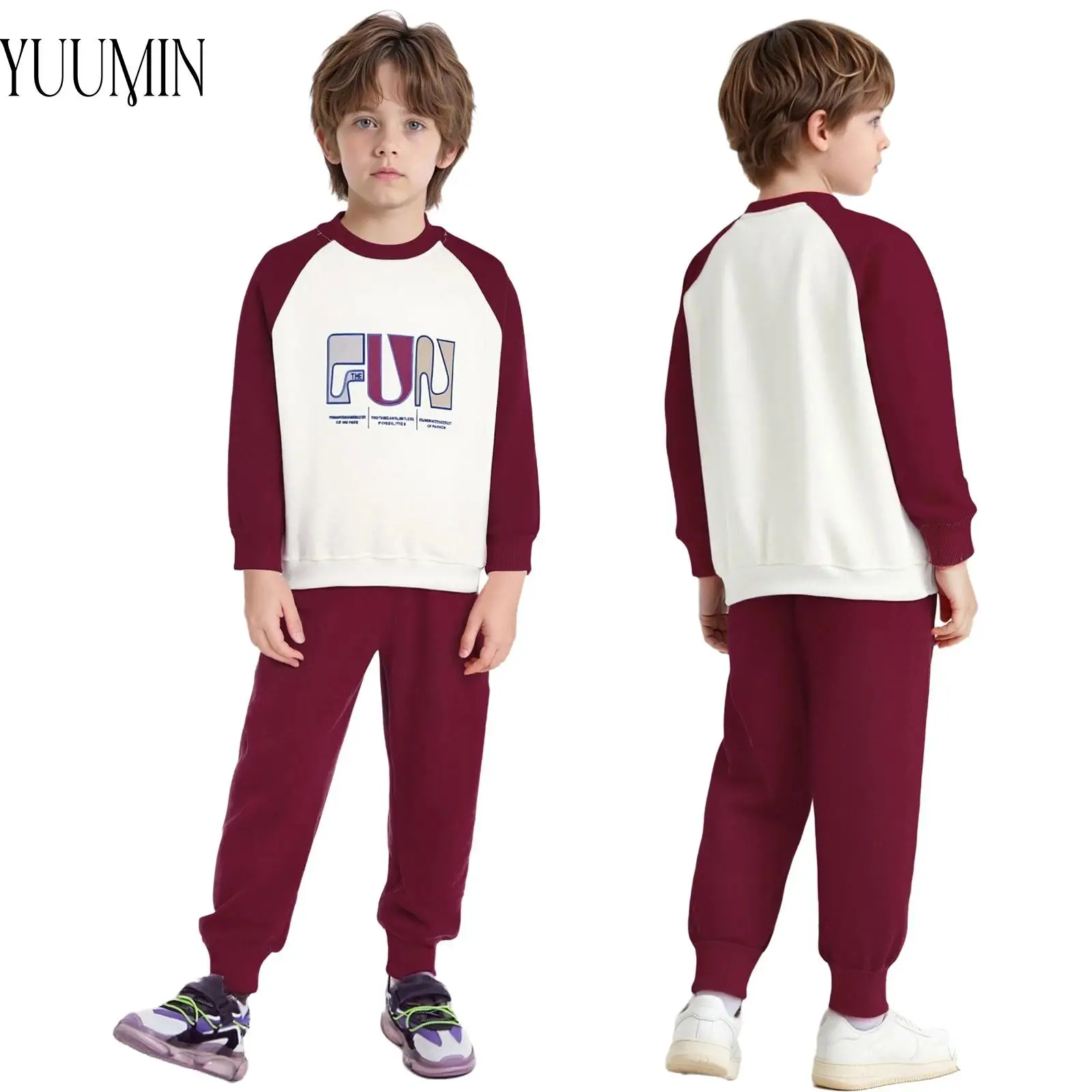 

Kids Boy Letter Print Sports Set Long Raglan Sleeves Pullover Sweatshirt with Elastic Waistband Sweatpants for Casual Daily Wear