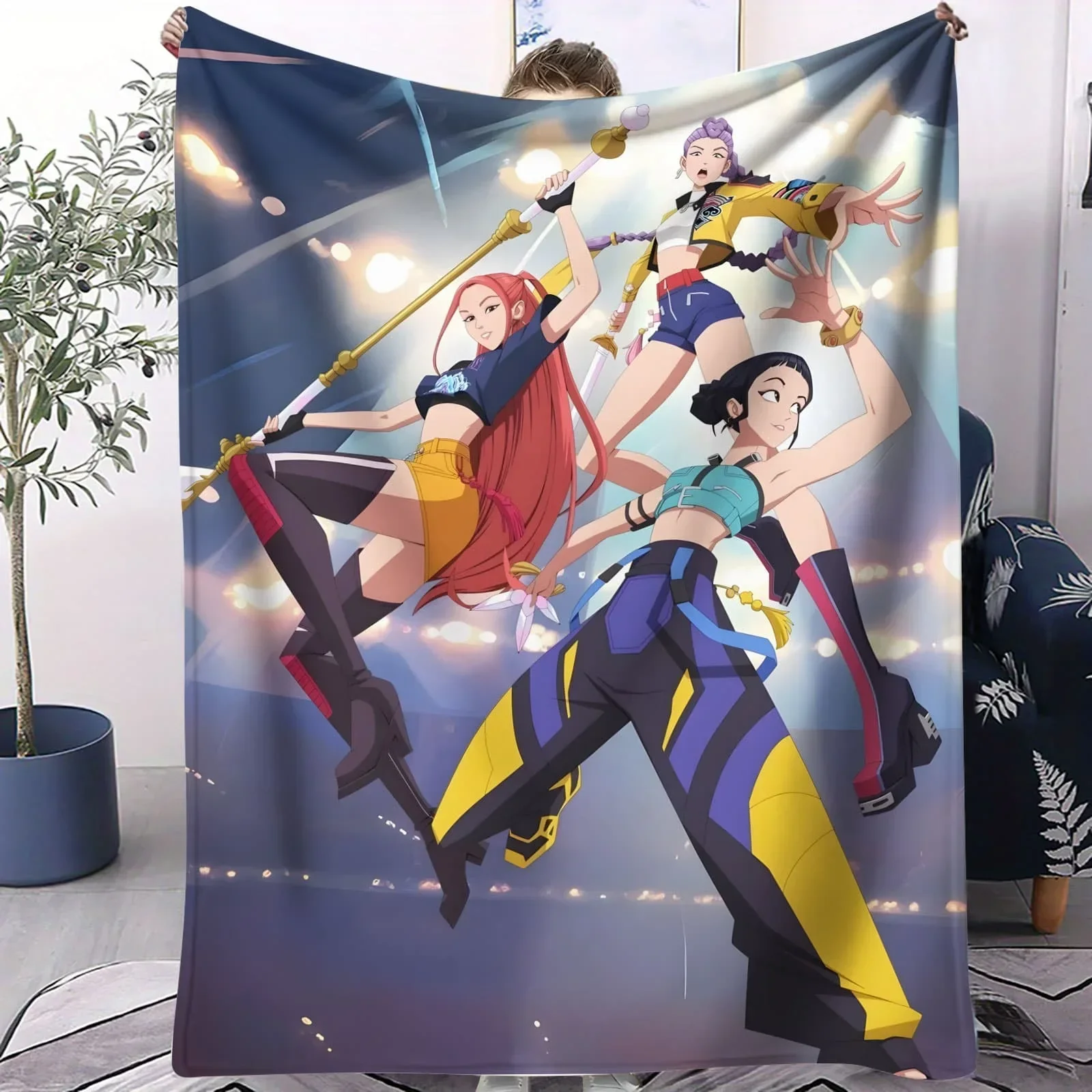 K-Pop Huntrix بطانية قطيفة الكونية المحارب فتاة مجموعة تصميم لينة رمي لغرفة النوم أريكة غرفة الألعاب مثالية لمحبي أنيمي المراهقين