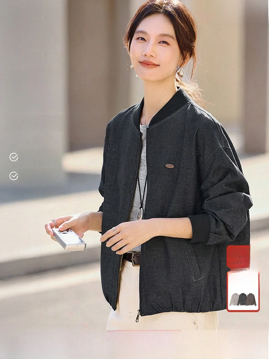 

Женская джинсовая бейсбольная куртка XWI Commuter Slim Fit: весенняя верхняя одежда, не объемная, простой дизайн, модное короткое пальто