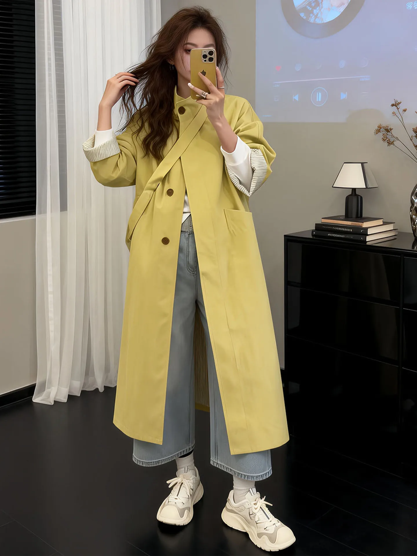 

Корейская женская куртка-ветровка средней длины для весны и осени, с высокой талией, дышащая, с длинными рукавами, повседневная, для ежедневной носки