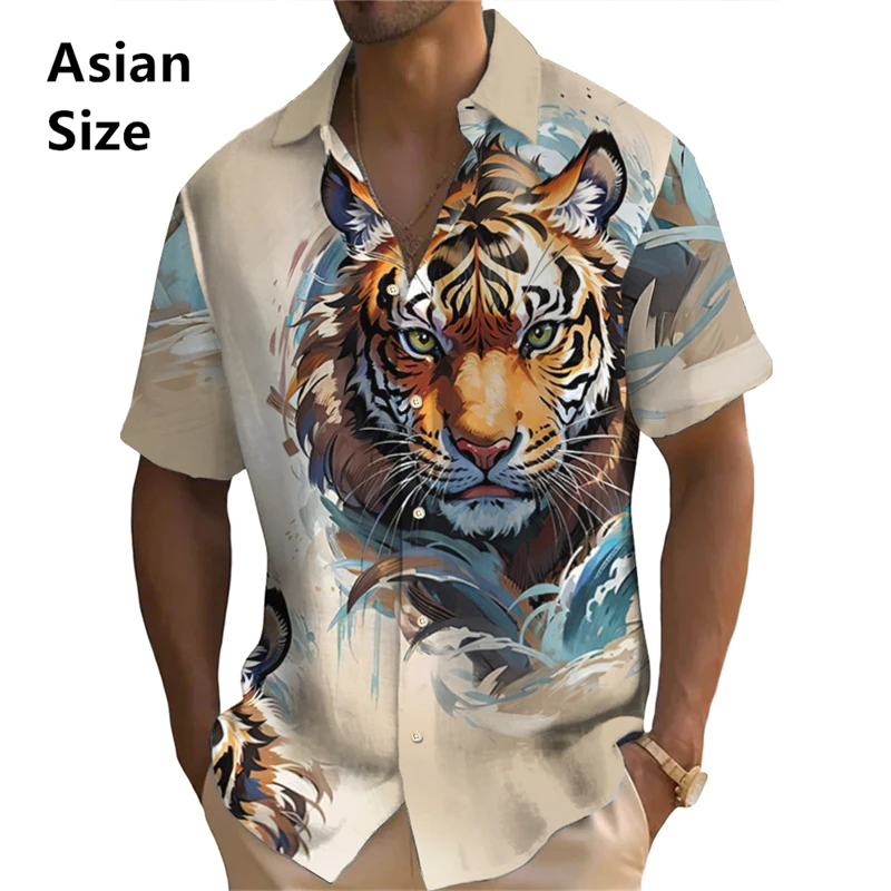 

Mens Shirts Tiger Animal 3d Print Hawaiian Shirt Man Summer Fashion Casual Daily Short Sleeves Man Designer Clothes Cheap Tops