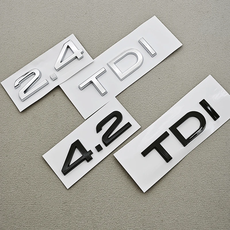 Naklejki samochodowe 3D ABS chromowane czarne litery logo TDI 2.4 4.2, emblemat na tylną klapę bagażnika, naklejki na Audi A4 A6 A8 Q5 Q7, akcesoria
