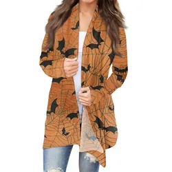 Moda damska Casual Halloween Printed Średniej długości kardigan Płaszcz Roupas Femininas пальто женское Chaqueta Mujer