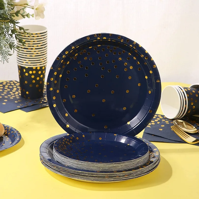 Royal Blue and Gold Plates and Napkins Party Supplies Navy Blue Disposable Paper Plates Tableware Set for Birthday Wedding Party