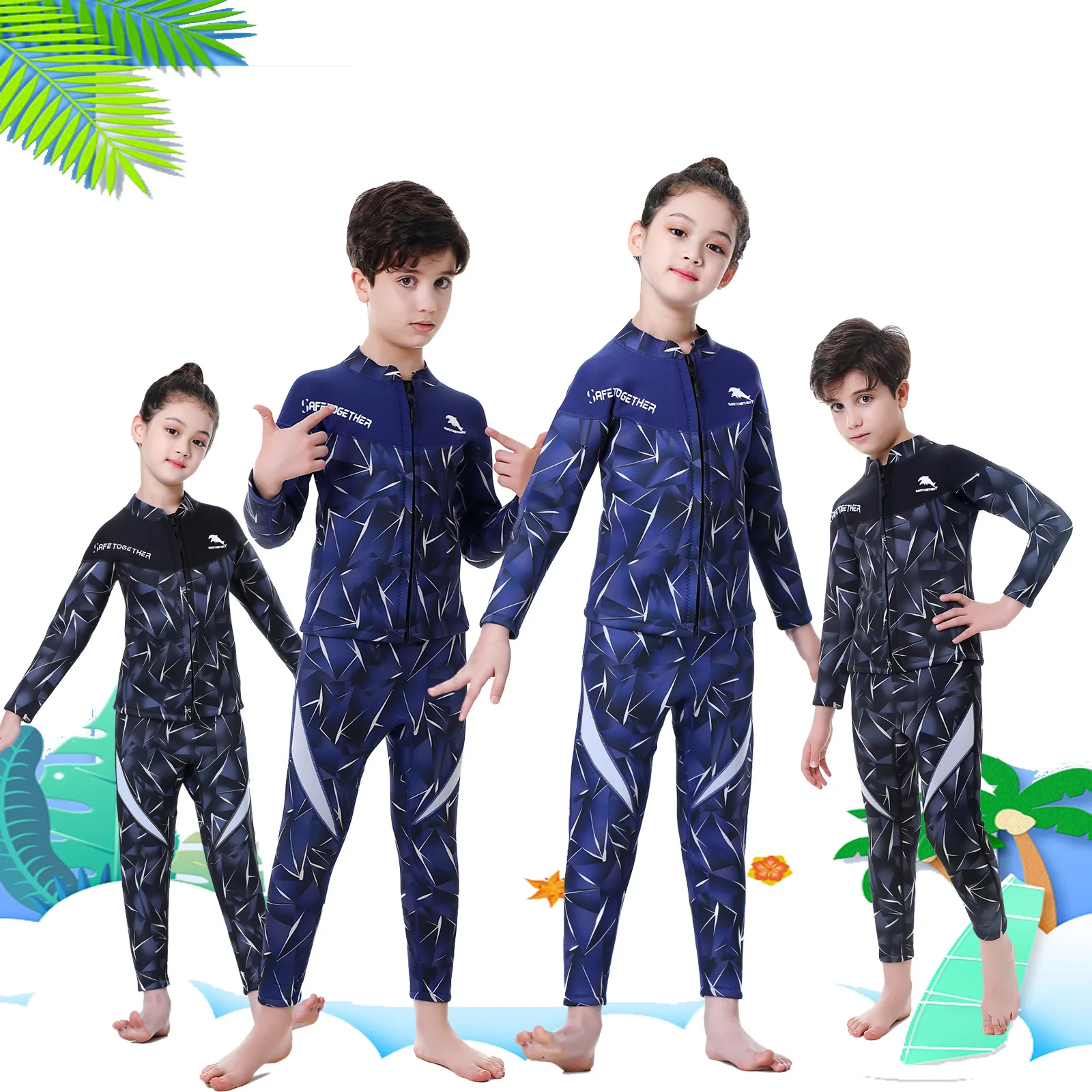 

2.5MM Neoprene Kids Wetsuit Set Split Warm Swimsuit Diving Snorkeling Clothing Jellyfish Suits Boy Girl Long Sleeve Pants Surf