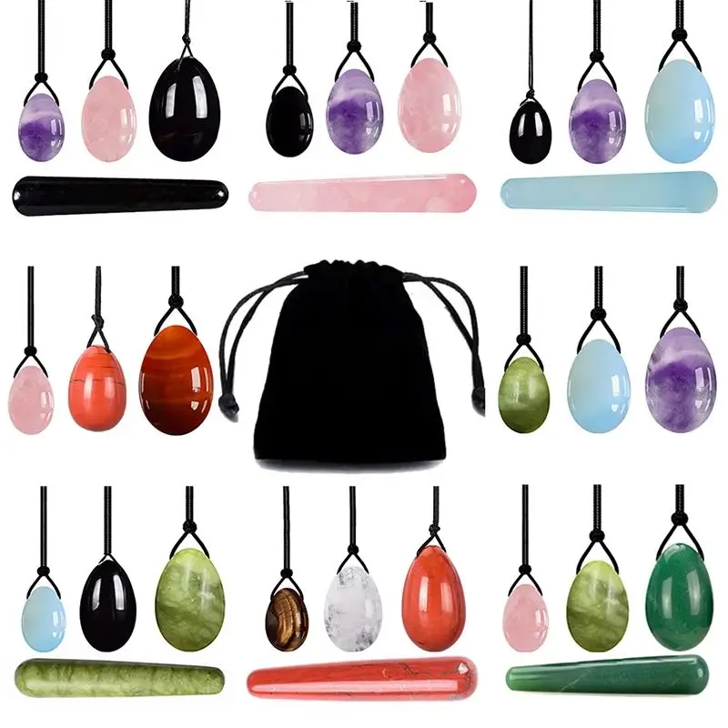 

3/4pcs Yoni Egg Set Natural Jade Drilled Eggs Rose Quartz Massage Ball For Women Kegel Exercise Pelvic Floor Muscle Health Care