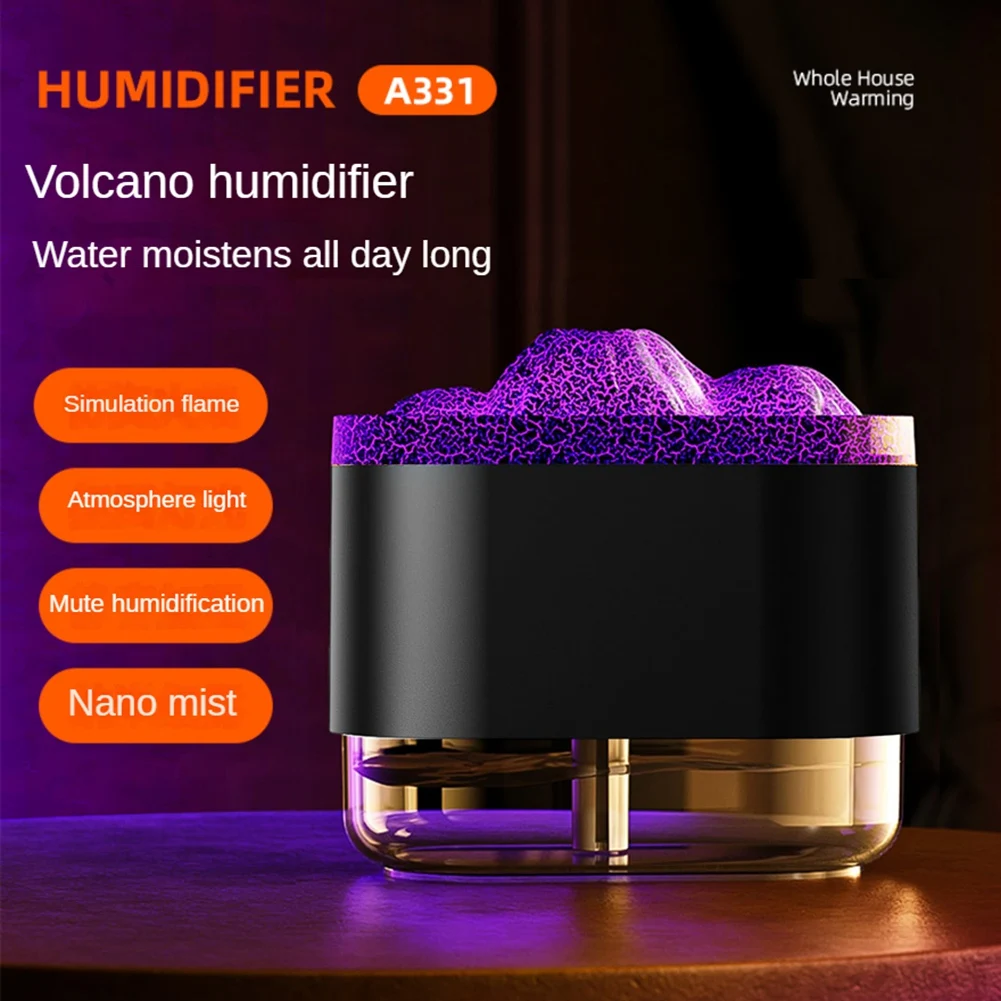 Flame Diffuser Aromatherapy Essential Oil Diffuser with Atmosphere Light 300Ml Cool Mist Humidifier for Home Office -B