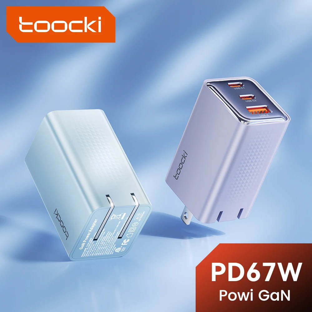 

Toocki 67W USB Charger PD Fast Charge Powi GaN Type C Charger For iPhone 16 15 Pro Max Xiaomi 15 13 12 Samsung S23 S24 Macbook