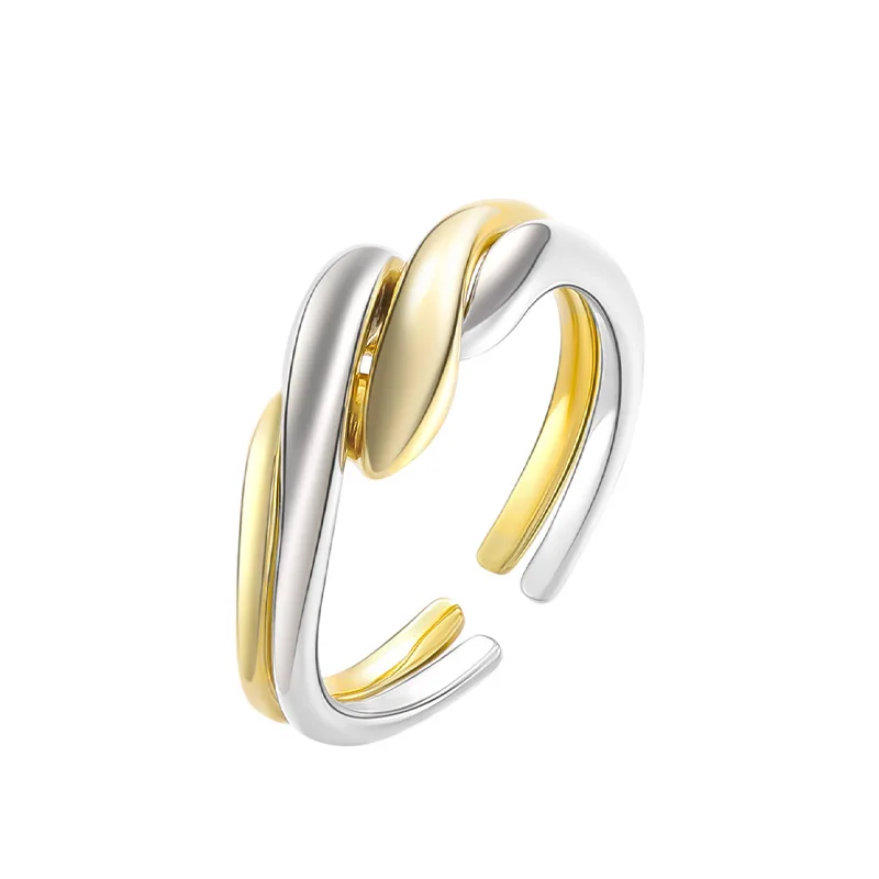 

Women's Wave Ring S925 Sterling Silver Asymmetric Minimalist Two Tone Jewelry Light Luxury Elegant Geometric Gift for Her