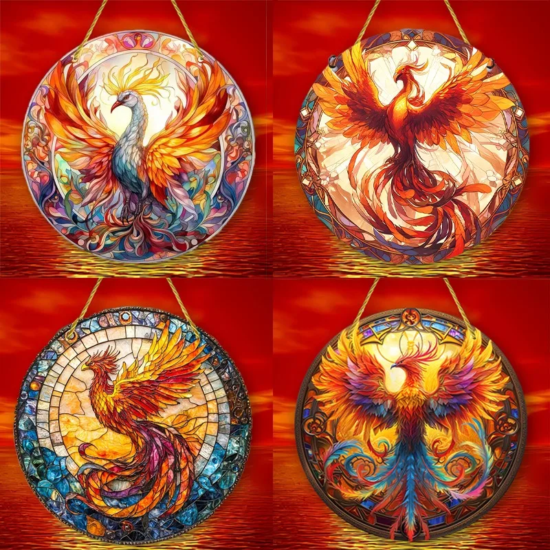 Fire Phoenix Pattern Circular Logo Sun Catcher Acrylic Art Decoration Indoor and Outdoor Window Hanging Fashion and Beautiful